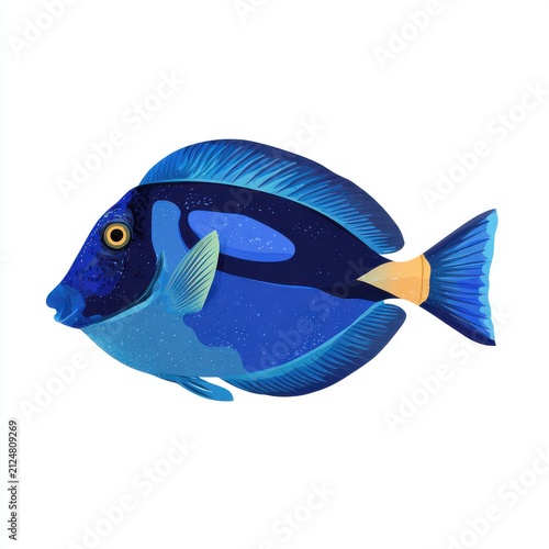 Vibrant Blue Tang Fish Swimming Isolated On A Clean White Background High Resolution Digital Art