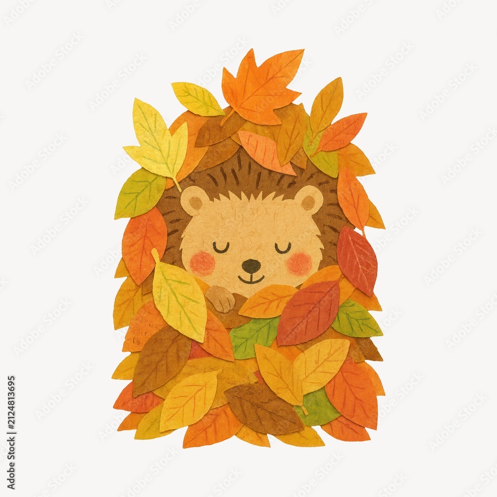 Obraz premium Adorable hedgehog nestled in leaves.