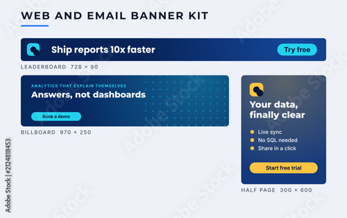 Web advertising banner set template leaderboard billboard half page
