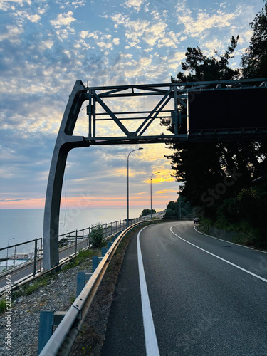 Cuadro en lienzo Sochi city landscape, sunset road.