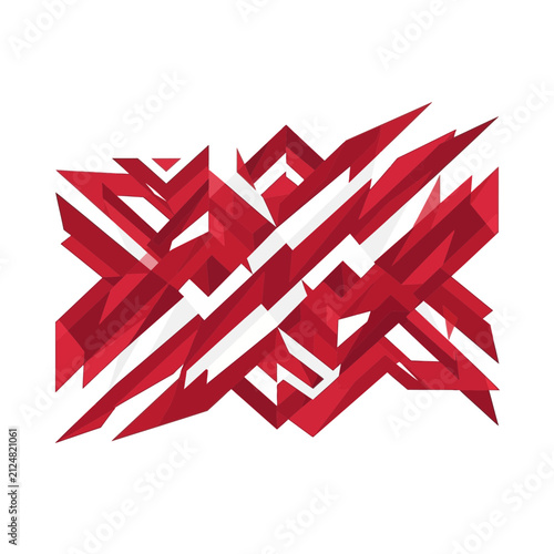 Abstract Red Geometric Shapes Composition with Jagged Crystal Lines on White Background for Modern Graphic Design