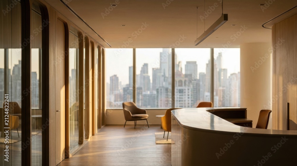 Fototapeta premium Metropolitan Vision: Contemporary office with sweeping curves in the metropolitan center