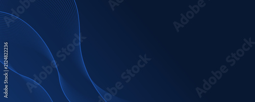 Wavy banner template. Fading blue lines on navy background. Editable stroke