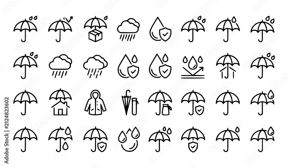 Fototapeta premium Professional Water Protection Umbrella Icons Editable Vector Illustration Set
