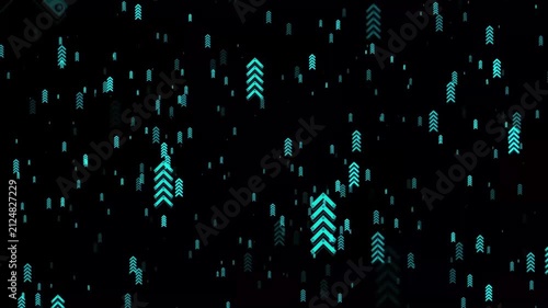 arrow moving up, particle flying technology background, up arrow business growth business success and financial data chart strategy, profit data graph, concept, up arrow moving hi tech background