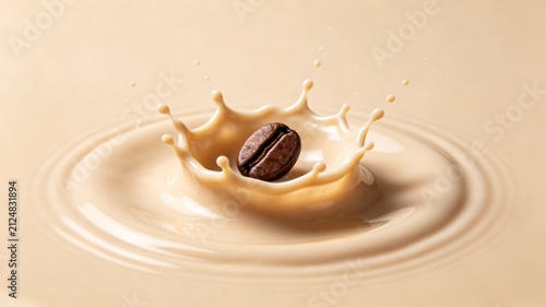Coffee bean splashing into creamy milk