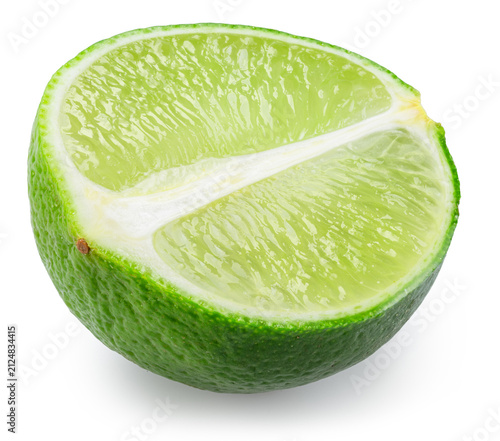 Obraz na plátne Green lime cut exactly in half isolated on a white background