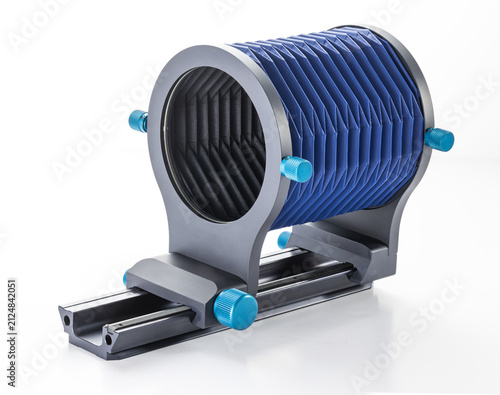 Obraz na płótnie Macro bellows system with focusing rail for extreme macro photography isolated o