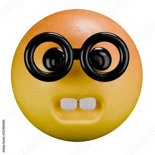 3D Nerd Emoji with Glasses and Buck Teeth on White Background