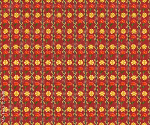 Seamless fabric art in Valentine's Day style, abstract, ethnic, red background, floral pattern. Suitable for textiles, pillows, curtains, clothing, vector images, background images.