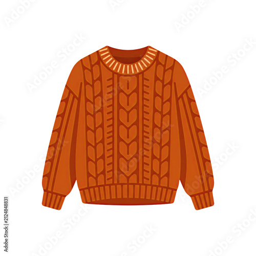 Orange Cable Knit Sweater Isolated Apparel Illustration for Fashion