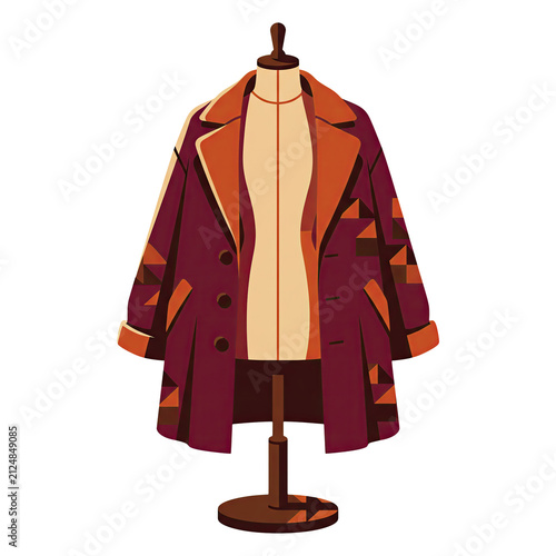 Tailored Overcoat Displayed on Dress Form Isolated Fashion Illustration