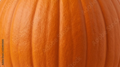 Close-up of fresh pumpkin skin texture for autumn harvest. Vibrant orange gourd surface with natural ridges and organic patterns.