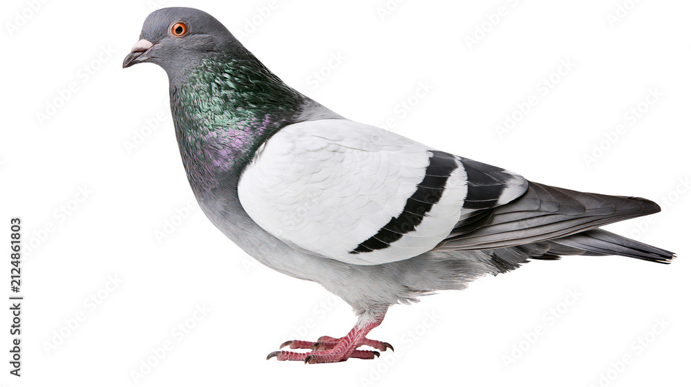 Obraz premium Gray pigeon with iridescent neck feathers, isolated on transparent background