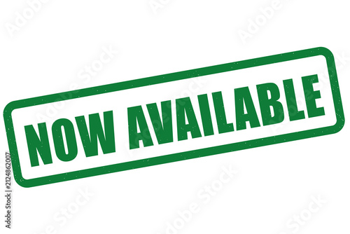 Green now available rubber stamp effect isolated on black background