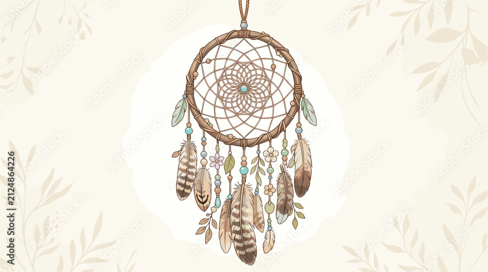 Obraz premium Elegant Dreamcatcher with Feathers and Beads for Bohemian Decor