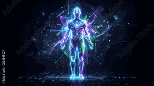 Futuristic Digital Human Avatar with Glowing Neon Lights