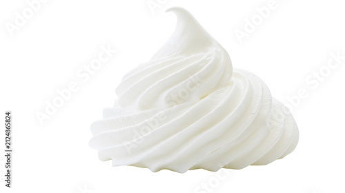 Swirled white whipped cream dollop, isolated on transparent background