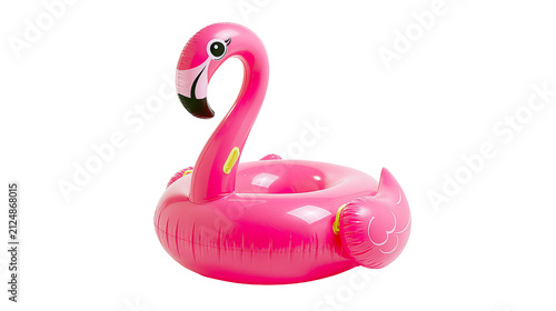 Konstfotografi Bright pink inflatable flamingo pool float, isolated on transparent background
