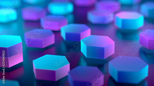 Abstract Hexagonal Shapes in Vibrant Blue and Purple Colors.