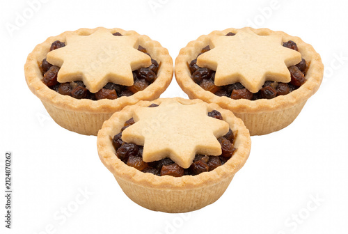 Cuadro en lienzo Three Traditional Christmas Mince Pies with Star Pastry Toppers