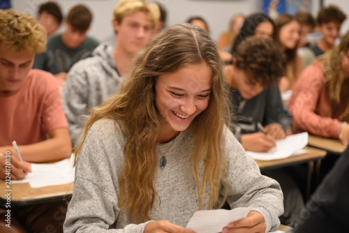 Friends Sharing Funny Notes During Class While Laughing Together