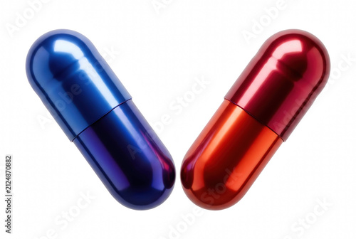 Foto Glossy Red and Blue Medicinal Capsules in V Shape