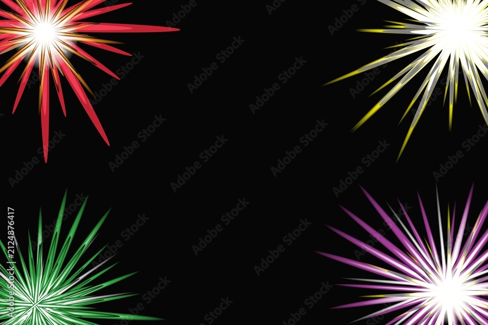 Fototapeta premium Colorful fireworks exploding in night sky isolated on white background