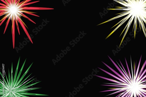 Colorful fireworks exploding in night sky isolated on white background
