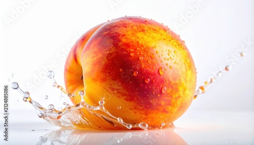 Fresh Juicy Peach with Water Splash on White Background Capturing Refreshing Summer Vibes and Natural Fruit Freshness