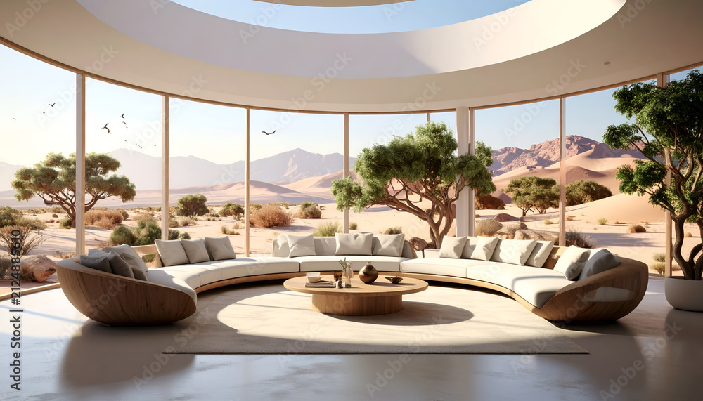 Fototapeta premium Modern Living Room with Panoramic Desert View
