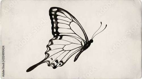 Detailed vintage side profile drawing of a butterfly insect. generative AI illustration