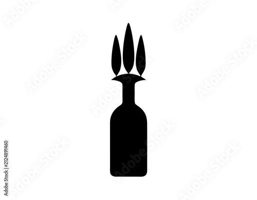 Decorative Vase with Plant Leaves Silhouette Vector Illustration