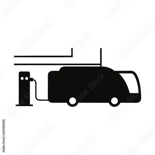Electric Bus Charging Station Silhouette Vector Illustration