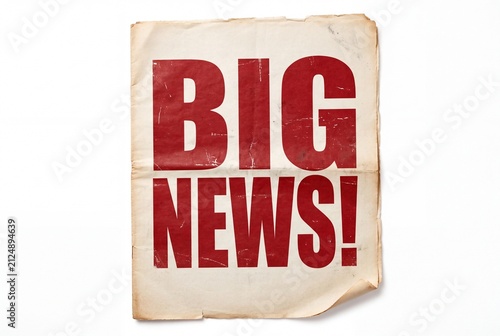 Old vintage paper with the text big news in red bold letters isolated on white background