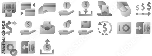 Financial Operations — money, payment, cash, safe, card, deposit, credit, savings, pay, banking, coin, bank, dollar, income. Vector icon collection.