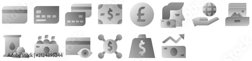 Finance featuring card, money, currency, payment, credit, dollar, financial, banking, economy, debit, transaction, cards. Set of vector icons.