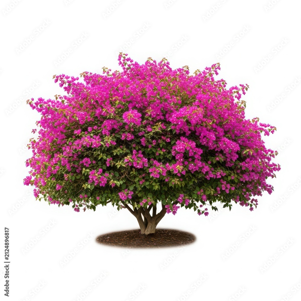 Naklejka premium Flowering bush with pink blooms in full bloom isolated on white background