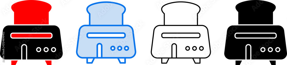 Obraz premium Bread Toaster Icon Set in Filled, Flat, Outline, and Glyph Styles 