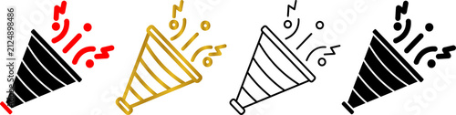 Quadro su tela Party Popper Confetti Icon Set in Filled, Outline, Color Outline, and Glyph Styl