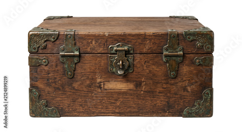 Vintage wooden treasure chest with antique brass latch
