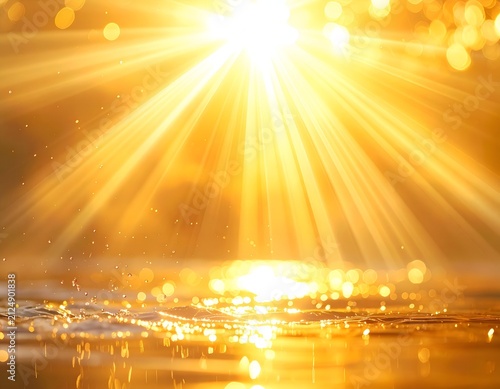 Radiant sunburst over water, with golden light reflecting