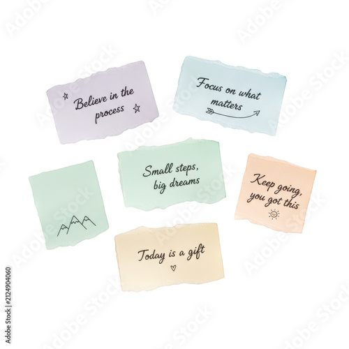 Colorful sticky notes with handwritten text scattered for organization and office planning tasks