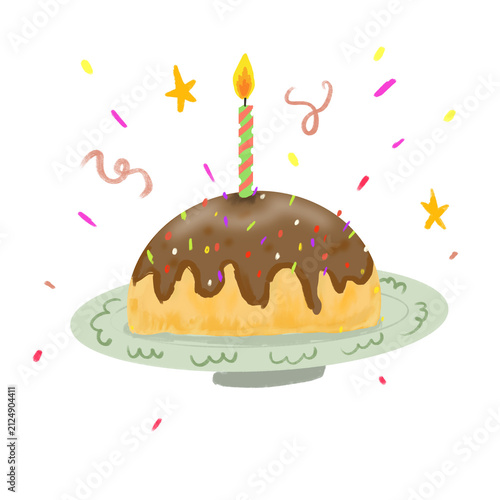 Photography Chocolate birthday cake with candle and confetti