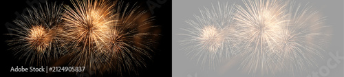Konstfotografi Bright golden fireworks burst overlay element on transparent background