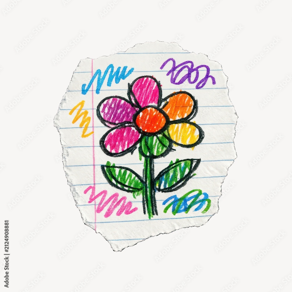 Obraz premium Colorful crayon flower doodle