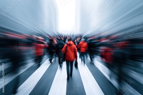 People moving fast across city pedestrian street crossing
