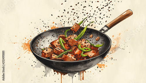 Illustration of stir-frying food