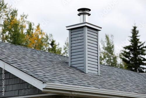 Residential roof with new metal chimney vent pipe