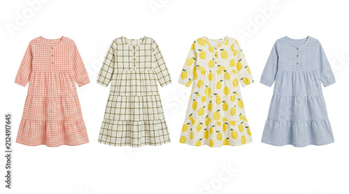 Set of four different stylish women dresses isolated on white, high quality 4K PNG image in high quality 4K PNG image in white background